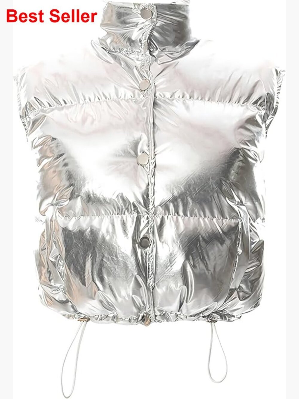 Metallic Quilted Down Vest Sleeveless Puffer Jacket Winter Crop